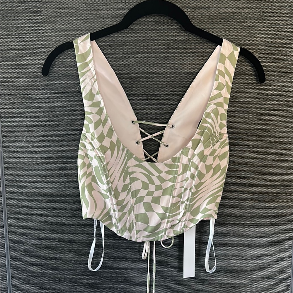 For Love and Lemons Stylish Green and White Women's Corset Top